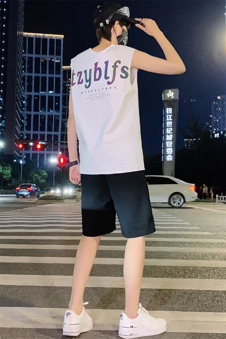 2021青少年新款男女情侣装薄款纯棉卡通宽松背心套装男TZ260,男装背心/马甲,电商A441