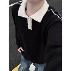 美式假两件polo领针织衫男款秋冬高级感内搭打底毛衣MYZ12，男装T恤，星座516A