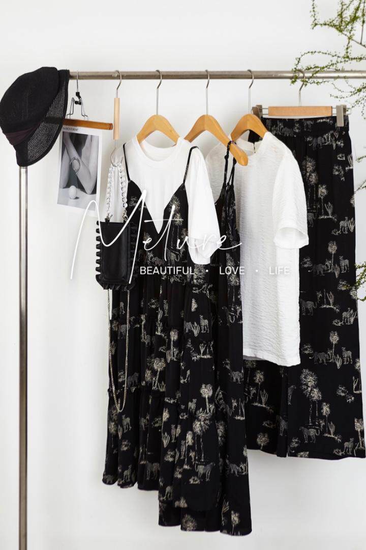 选货，夏季新款-设计师系列趣味印花假两件套连衣裙，女装连衣裙，觅处