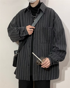春秋复古风扎染条纹衬衫韩系穿搭男女宽松翻领开衫外套衬衣~CS086图片