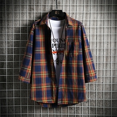 格子衬衫男短袖外套上衣服夏韩版潮流休闲七分袖衬衣DS812TP35，男装衬衫，电商A102