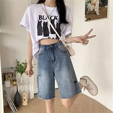 破洞牛仔短裤男女ins潮五分裤直筒港味高腰显瘦阔腿中裤CK103，男装牛仔裤，星座601-2