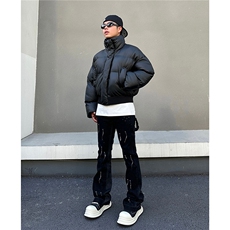 网图25冬季立领PU皮棉服男装短款棉衣外套冬装宽松面包服S526特70，男装棉衣，电商A233-1