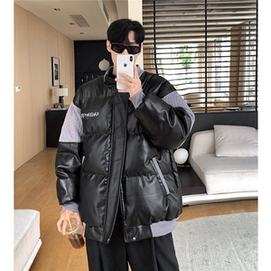港风毛线衣拼接PU皮棉衣男成分：聚酯纤维MY78756P140控198图片