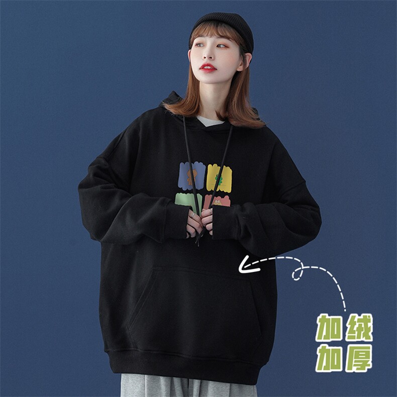 中性秋季潮流卡通印花上衣宽松连帽卫衣W227JRP35控58加绒P45,男装卫衣,A247A