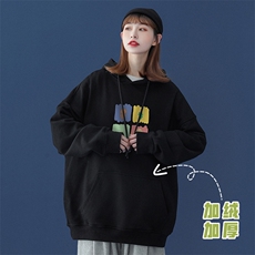 中性秋季潮流卡通印花上衣宽松连帽卫衣W227JRP35控58加绒P45，男装卫衣，A247A