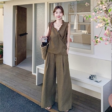 法式轻熟风系带背心套装女2025夏季新款超好看高级感阔腿裤两件套，女装套装/套裙，2C159