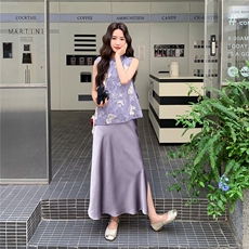 紫色新中式国风套装女2025夏新款超好看蝴蝶印花上衣吊带裙两件套，女装套装/套裙，2C266