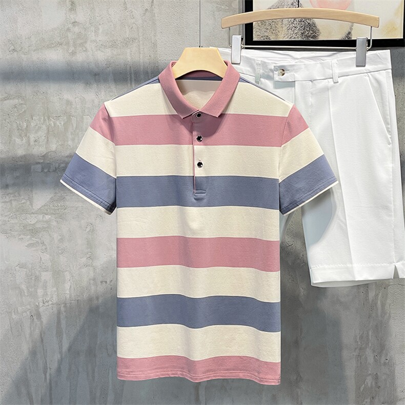 夏季新款高品质男士条纹短袖T恤薄款商务翻领男装polo衫男款,男装Polo衫,星座1508-3