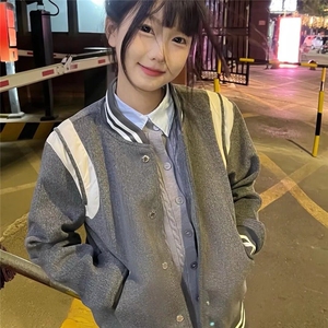 灰色短款毛呢外套男秋冬美式复古夹棉棒球服高级感加厚飞行员夹克图片
