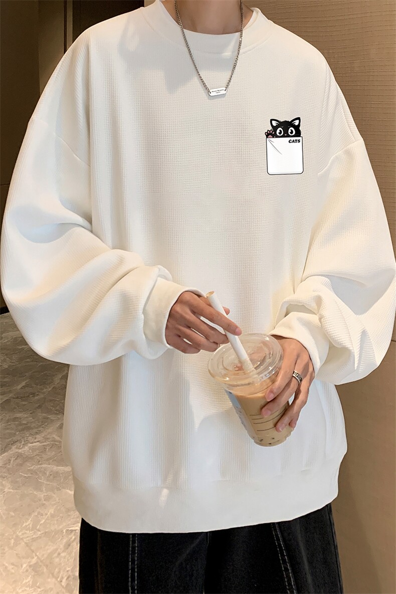 5XL华夫格卫衣男大码胖子圆领长袖t恤HW76397-P30加绒款-P40,男装卫衣,电商A040