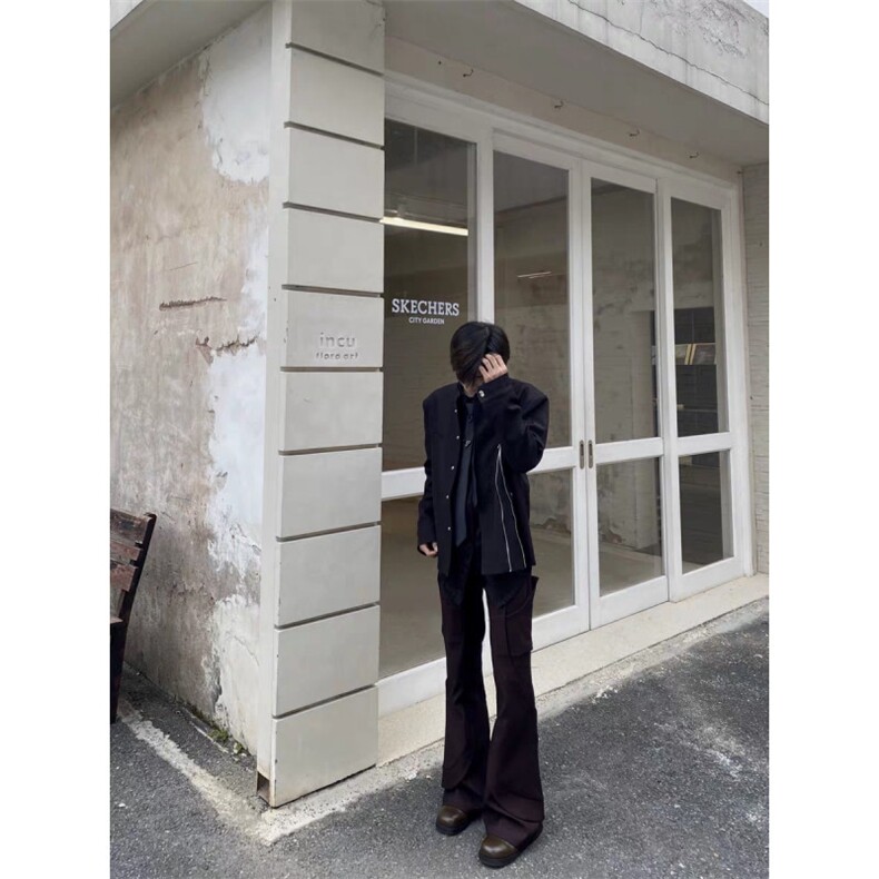 春季新款立领长袖外套潮牌暗黑山本风不规则拉链夹克男,男装夹克,四季星座505