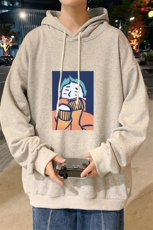 WY2042-P35加绒款-P40纯棉连帽卫衣男大码运动帽衫宽松薄外套男，男装卫衣，电商A040
