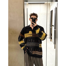 撞色复古翻领毛衣男女休闲慵懒风情侣款秋冬针织衫MY09576-P60，男装针织衫/毛衣，星座308B-2