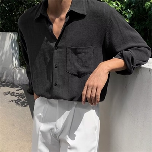夏季衬衫男士长袖薄款清凉透气纯色衬衣韩系寸衫潮流高街图片