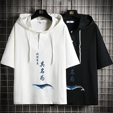 LD54261-P45NASA连帽短袖t恤男大码胖子带帽五分袖中袖网格，男装T恤，电商A040A