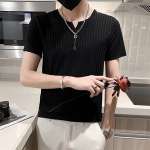 男士短袖t恤V领T恤纯色冰丝冰感修身半袖夏季韩版体恤 T545-P30图片