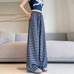 阔腿格子裤女春秋2025新款休闲裤子高腰垂感慵懒风小众窄版直筒裤