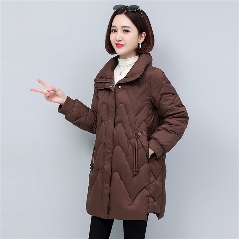 棉服女中长款2022年新款冬季妈妈大码宽松加厚时尚休闲立领棉服外,女装棉衣/棉服,玛其路
