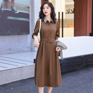 长袖连衣裙女2025春装新款千鸟格高级感气质马甲衬衫裙图片