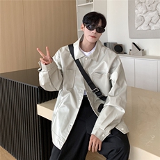 港风翻领pu皮面料皮衣男潮流休闲宽松皮衣外套男77107P78控108，男装皮衣，星座227-7