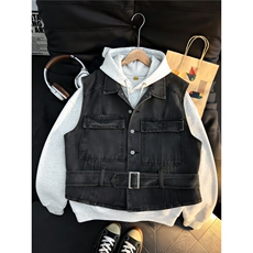 美式工装牛仔马甲男女夏季潮牌无袖坎肩背心潮流方领潮流夹克外套，男装背心/马甲，星座302B