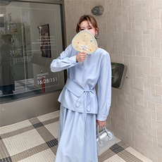 法式小香风千金感时尚套装女2025春季新款绑带衬衫半身长裙两件套，女装套装/套裙，浙宝220