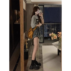 美式复古蓝牛仔短裤2025新款夏季薄款宽松显瘦小个子阔腿热裤，女装牛仔裤，星座506A