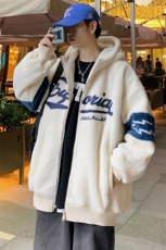 冬款港风学生加绒拼接棉衣羊羔绒连帽外套男女920-P110控价158，男装棉衣，电商A441-1