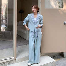 26春新款现-浅蓝温柔风拼接格子西装套装2628-P180K288，女装套装/套裙，2B190