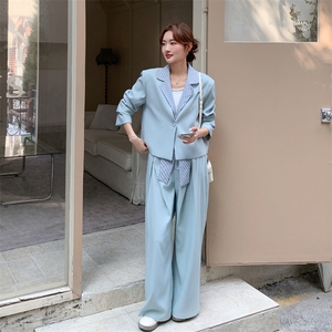 26春新款现-浅蓝温柔风拼接格子西装套装2628-P180K288图片