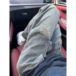 设计感美式复古牛仔裤男秋冬痞帅炸街潮牌直筒阔腿裤  K7038-P52图片