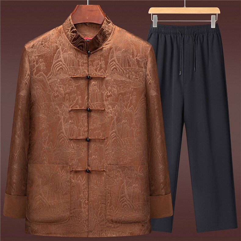 2025年新款秋款中老年唐装套装男士中年休闲新中式唐装外套，男装休闲套装，钱塘723