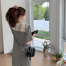 今日新品条纹连衣裙有数据拼接披肩跑量2C323-1129-P115-K158，女装连衣裙，2C323