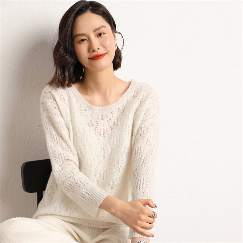 衫女圆领秋冬简约内搭毛衣镂空纯色套头打底衫图片