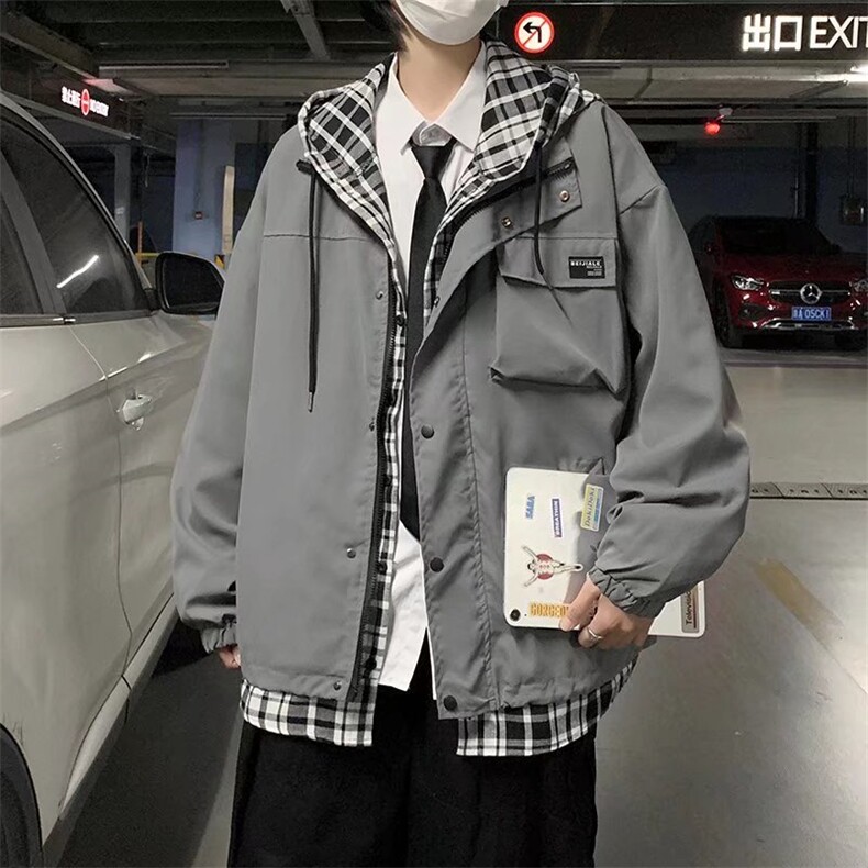 男春季新款假两件连帽卫衣潮W7326P65，男装卫衣，星座1116-2