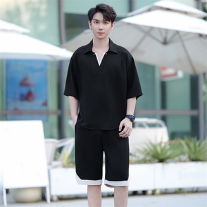 （版权注册 仿款必究）夏季新款冰丝短袖时尚套装男士休闲两件套图片