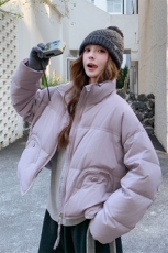 8889白鸭绒立领双口袋抽绳羽绒服女保暖加厚浅紫色外套p275k478，女装羽绒服，2D143
