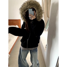 现货重磅boxy短款棉衣座山雕大毛毛领男女棉服水洗工装厚外套，男装棉衣，电商A443
