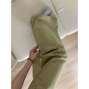 9049-P42 小个子复古辣妹卡其色牛仔裤不贴腿微喇叭美式图片