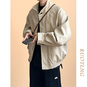主推现货新款立领皮衣外套男宽松休闲机车皮夹克A351-AP2465-P105图片