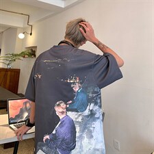2023夏新款港风满版图案印花宽松圆领短袖T恤上衣T2224-P40,男装T恤,星座914-3