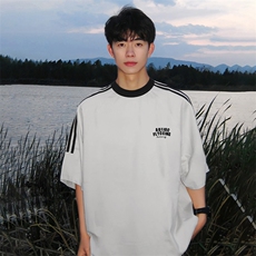 夏季美式高街重磅纯棉三条杠织带撞色男女短袖T恤ZD529-特P30，男装T恤，电商A486