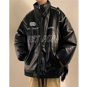 2026新款美式PU皮棉衣冬季加厚棉服潮牌机车外套ins男 D233 P128图片