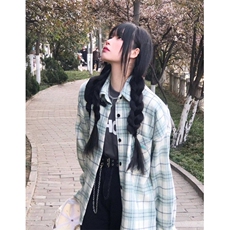 TC616-P45春季薄款森系清新绿色格子衬衫女衬衣外搭开衫慵懒风，男装衬衫，星座617A-2