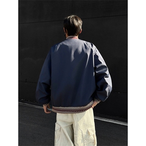民主风提花拼接飞行夹克棒球服男 xh94-特60图片
