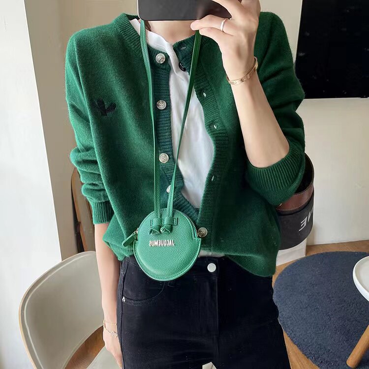 春秋新款针织开衫女宽松短款外套针织衫韩版百搭洋气,针织衫/毛衣,半城羊绒