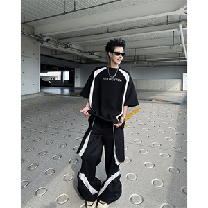 25简约金属印花黑白撞色垫肩T恤短袖dx203-p48图片