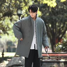 风棉衣加长新款大衣男立领中式麻棉保暖外套复古棉服1219p198，男装棉衣，电商A016