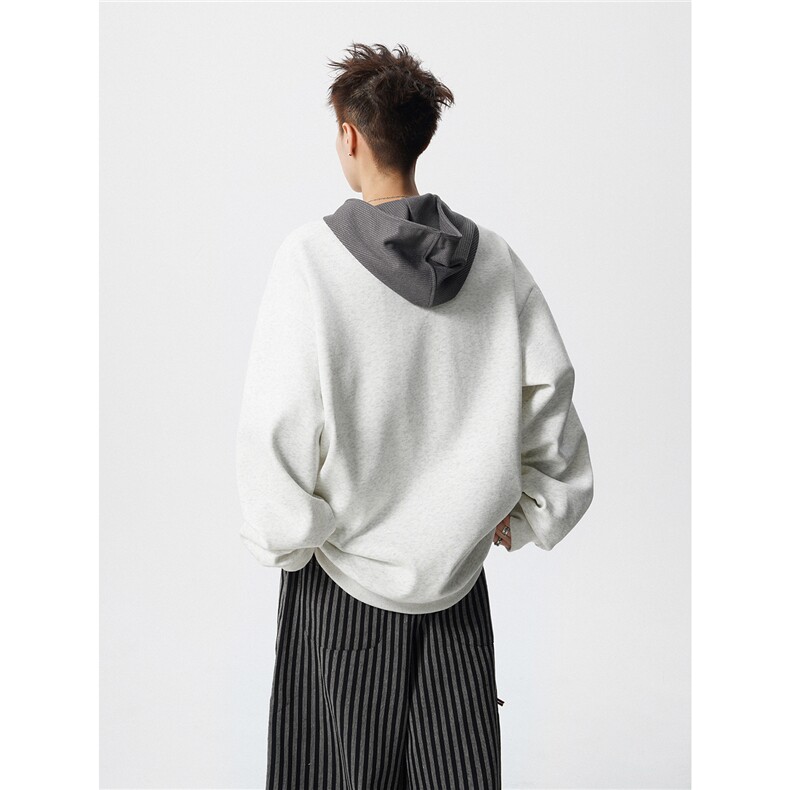 秋冬毛线廓形拼接男女同款落肩连帽卫衣WY9113/P65,男装卫衣,电商B238